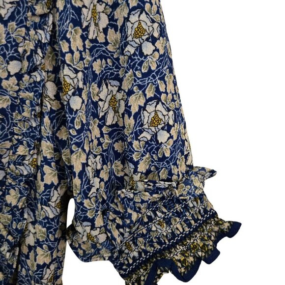 Max Studio Floral Tiered Maxi Dress Blue Yellow Ruffled Ribbon Detail Size S - Picture 6 of 9